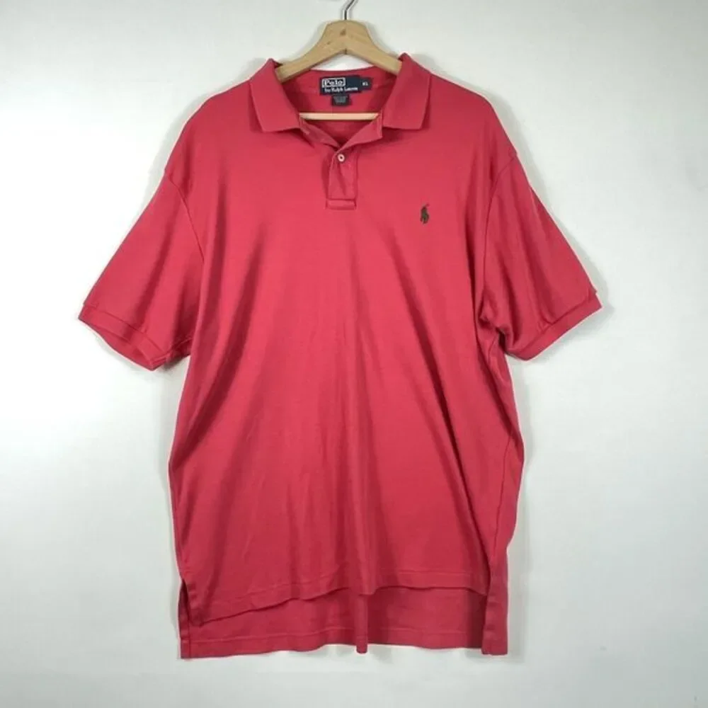 Ralph Lauren Vintage Polo Shirt Men XL Salmon Pink Short‎ Sleeve Preppy Nautical